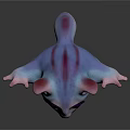 Cute 3D Fantasy Game Character With Pink Ears Blue Body Purple Eyes Open Arms