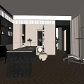 Modern Study Room Interior With Black Desk Chair White Stool Floor Lamp And Green Plant