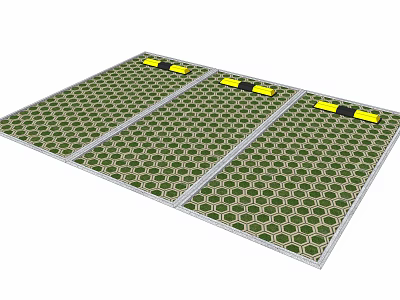 Parking Lot Surface With Green Hexagonal Grid And Yellow Markings 3d model