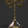 Ornate Brass Candelabra With Classic Design Multiple Curved Arms And Lit Candles