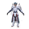 Fantasy Armored Man With White Armor Blue Red Details And Angelic Wings