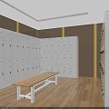 Modern White Multi Door Wardrobes Arranged In Bright Warm Changing Room With Simple Wooden Bench