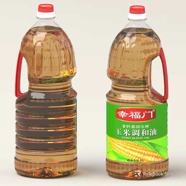 Xingfu Men Corn Blended Cooking Oil in Transparent Bottles with Red Handles 3d model 