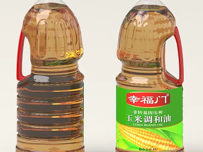 Xingfu Men Corn Blended Cooking Oil in Transparent Bottles with Red Handles 3d model