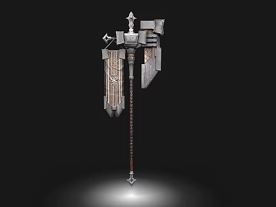 Fantasy Medieval Weapon With Ornate Metal Head And Long Decorative Handle 3d model