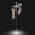 Fantasy Medieval Weapon With Ornate Metal Head And Long Decorative Handle
