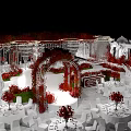 Elegant Banquet Hall Interior With Grand Crystal Chandelier Red Floral Decor And White Columns