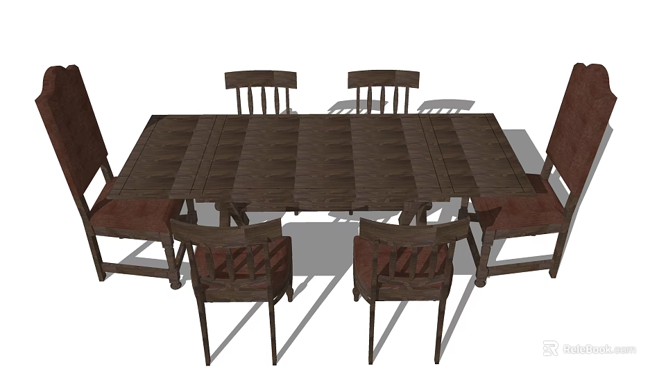 Classic Wooden Dining Table Set With Six Matching Chairs For Home 3d model 