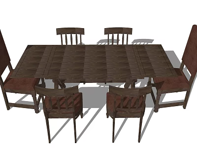Classic Wooden Dining Table Set With Six Matching Chairs For Home 3d model