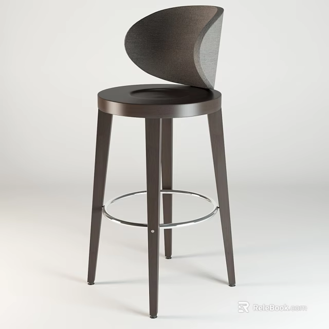 Modern Bar Stool With Round Seat Curved Fabric Backrest And Metal Footrest 3d model 