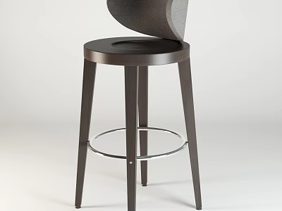 Modern Bar Stool With Round Seat Curved Fabric Backrest And Metal Footrest 3d model