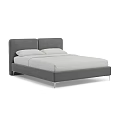 Modern Gray Upholstered Double Bed Frame With Twin Headboards And White Pillows