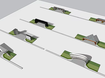 Various 3D Bridge Models With Different Structural Designs And Green Base Areas 3d model