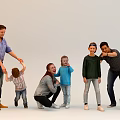 Group of People Including Adults and Children Interacting in White Background Setting