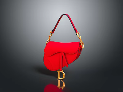 Stylish Red Handbag with Golden Hardware and D Shaped Buckle 3d model