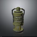 Industrial Green Mechanical Device With Gray Handles Yellow Components And Sturdy Base