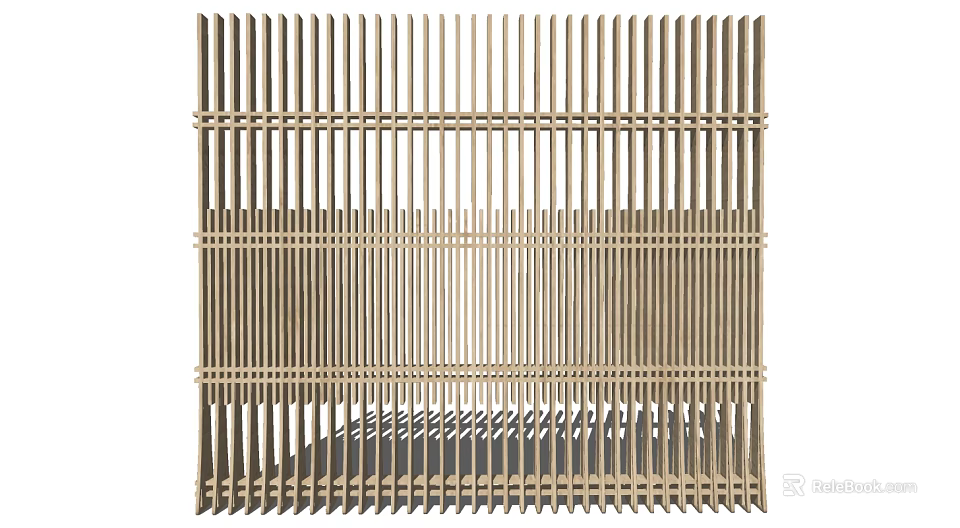 Light Brown Wooden Slatted Room Divider with Horizontal and Vertical Lines 3d model 