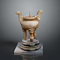 Ancient Stone Tripod Censer With Carved Double Handles Tripod Legs And Square Pedestal Base