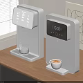 Modern White Kitchen Appliances With Digital Display Glass Cup And Coffee Cup On Wooden Table