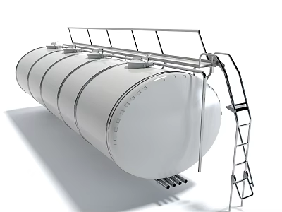 White Horizontal Industrial Storage Tank With Metal Ladder And Top Railing Structure 3d model