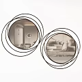 Modern Circular Mirrors Featuring Multiple Ring Frames Reflecting Living Room Interior Design 3d model