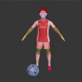 Young Soccer Player in Red and White Jersey Full Body Pose with Colorful Soccer Ball