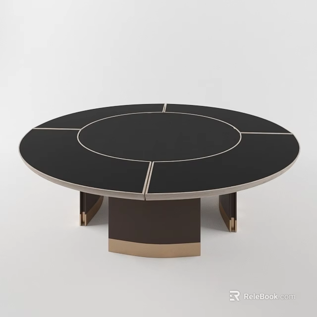Modern Round Dining Table With Black Tabletop Gold Lines Metal Legs And Square Base 3d model