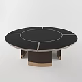 Modern Round Dining Table With Black Tabletop Gold Lines Metal Legs And Square Base 3d model
