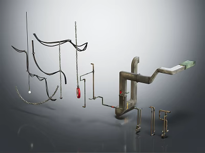 Different Types of Metal Pipes With Curved Designs Valves Fittings And Connectors 3d model