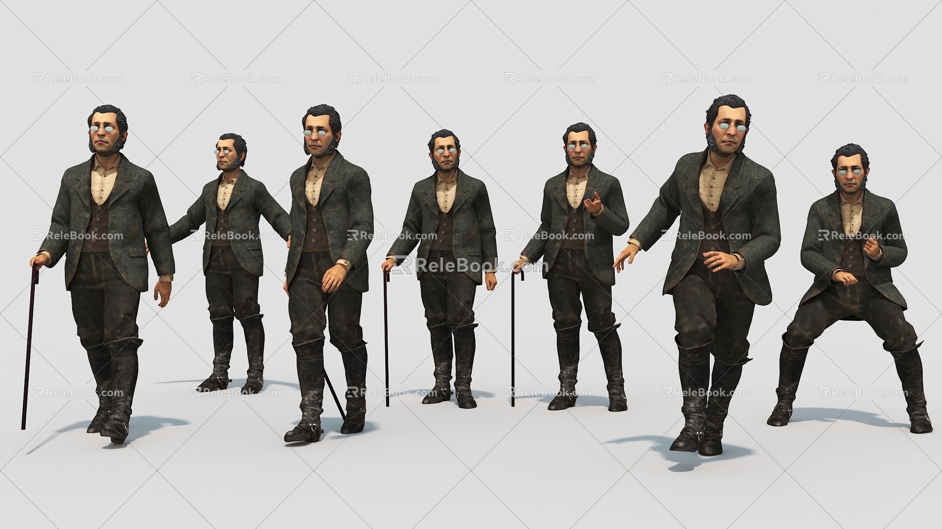 Scholar business European character middle-aged man 3d model