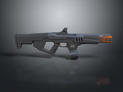 Futuristic Sci Fi Gun with Sleek Gray Body and Orange Accent Details 3d model