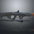 Futuristic Sci Fi Gun with Sleek Gray Body and Orange Accent Details