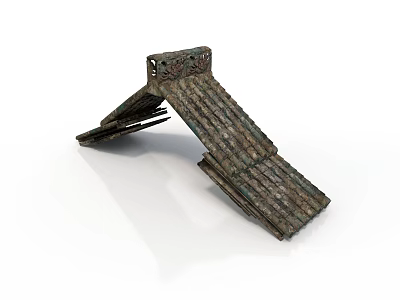 Ancient Architecture Roof Structure With Carved Tile Design And Bronze Texture 3d model
