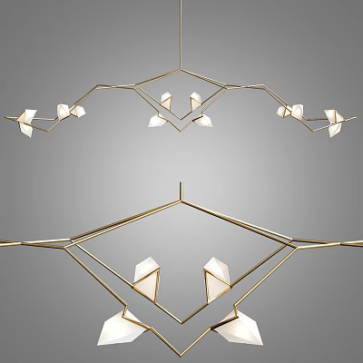 Modern Irregular Chandelier Design With Golden Geometric Metal Frame And White Lamp Bodies 3d model