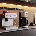 Modern Kitchen Countertop With Espresso And Drip Coffee Machines Coffee Cups And Cabinets