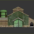 Green Roof Brick Toy House With Garage Door Small Car And Green Walls