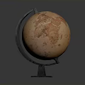 Orange Globe With Detailed World Map On Black Metal Stand Square Base