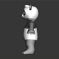 Cartoon Panda Character 3D Model With Big Eyes Standing Pose In Black And White