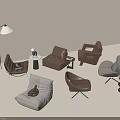 Modern Single Sofa Interior With Neutral Tones Carpet Floor Lamp And Side Tables 3d model