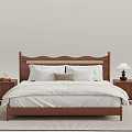 Minimalist Wooden Double Bed With Curved Headboard White Linen And Bedside Tables