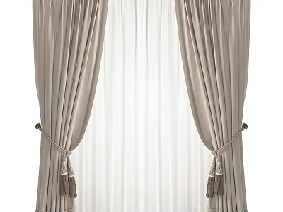 Elegant Soft Beige Curtains With Tassel Tiebacks And Sheer Window Panels 3d model