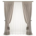 Elegant Soft Beige Curtains With Tassel Tiebacks And Sheer Window Panels