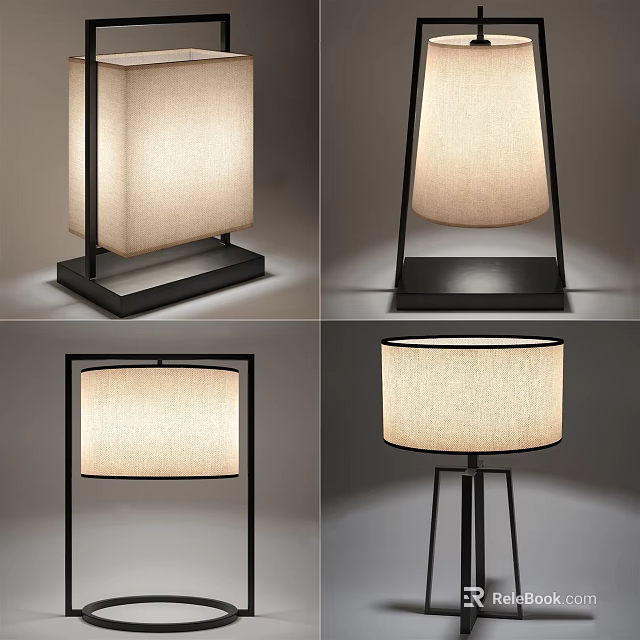 Modern Table Lamps with Fabric Shades Black Metal Frames and Diverse Styles 3d model 