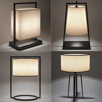 Modern Table Lamps with Fabric Shades Black Metal Frames and Diverse Styles 3d model