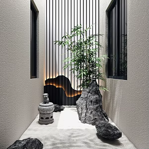New Chinese style landscape sketch patio landscape sketch 3d model