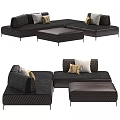 Modern Dark Colored Sectional Sofa Set With Wicker Texture White Beige Cushions And Ottoman 3d model