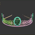 Elegant Golden Crown With Green Gemstone Intricate Patterns Small Diamonds And Classic Design