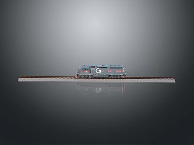 Grey Model Train On Track Display With Detailed Exterior And Reflection 3d model