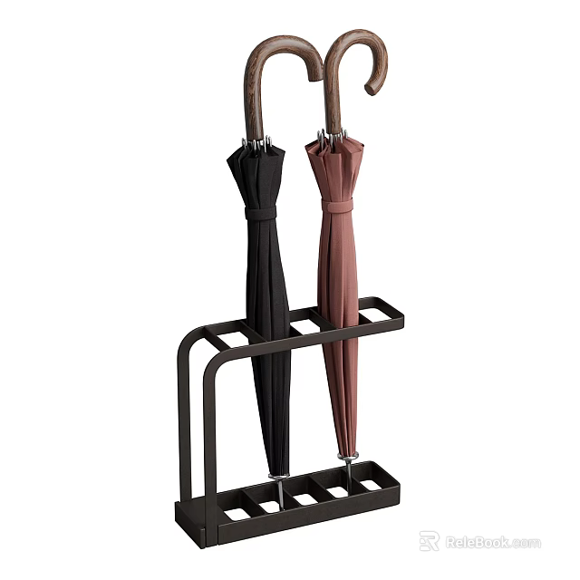 Metal Umbrella Stand With Black And Brown Umbrellas For Home Organization 3d model 