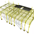 Industrial Equipment Featuring Yellow Metal Framework Grid Platform Mechanical Wheels And Gears